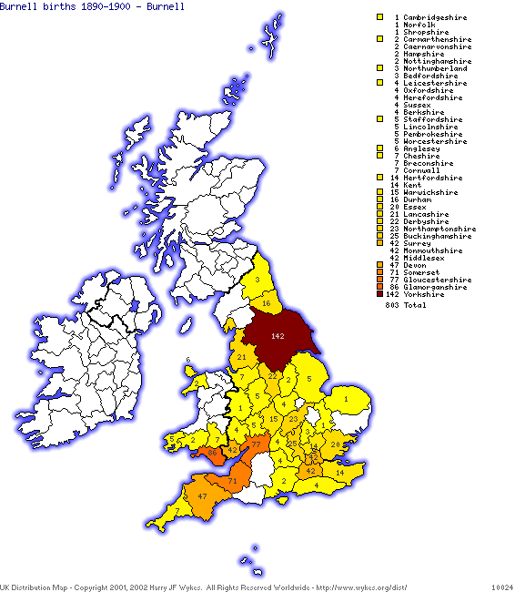 Map of Burnell births 1890-1900