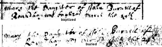 Mary Burnell died as infant